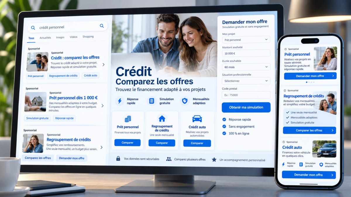 Comparateur de crédit : annonces, landing page et formulaire de simulation